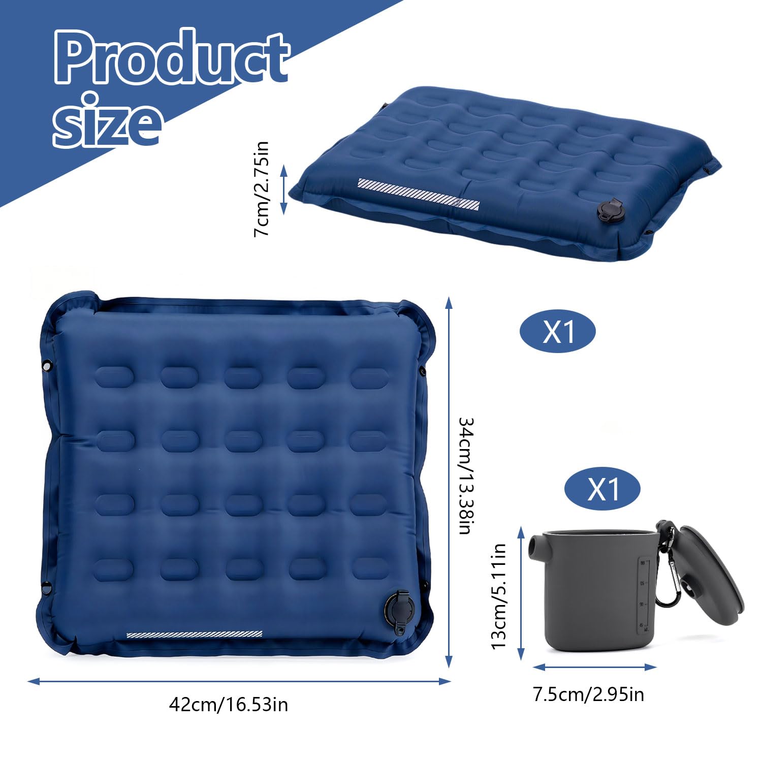 Cojín Plegable con Bomba Integrada y Botones Laterales Impermeable para Camping Estadio Montaña