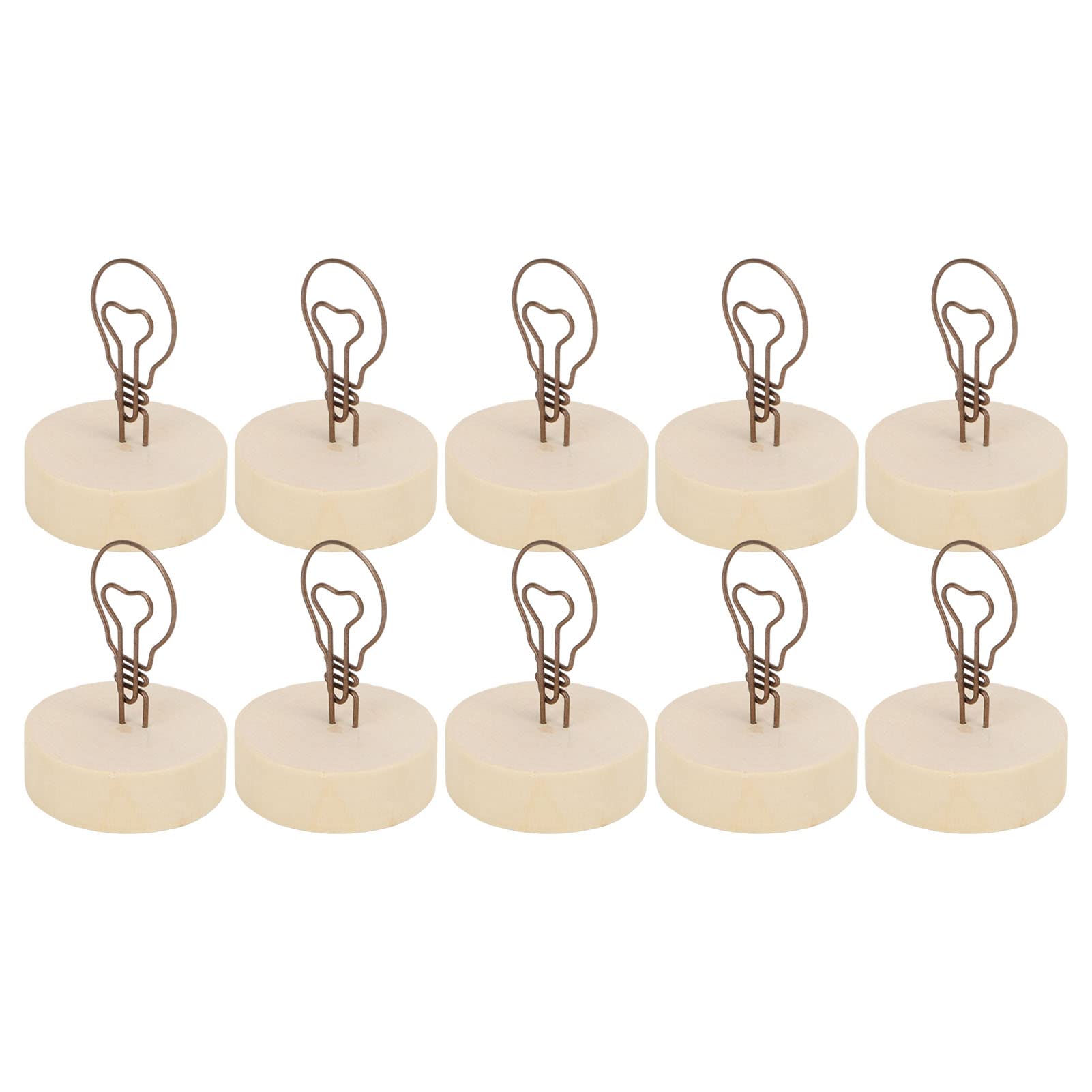 Soporte para tarjetas, 10 unidades, con forma de bombilla, base de madera, clip de notas, simple y bonito adorno de escritorio para fotos y tarjetas, 2.56 pulgadas de alto