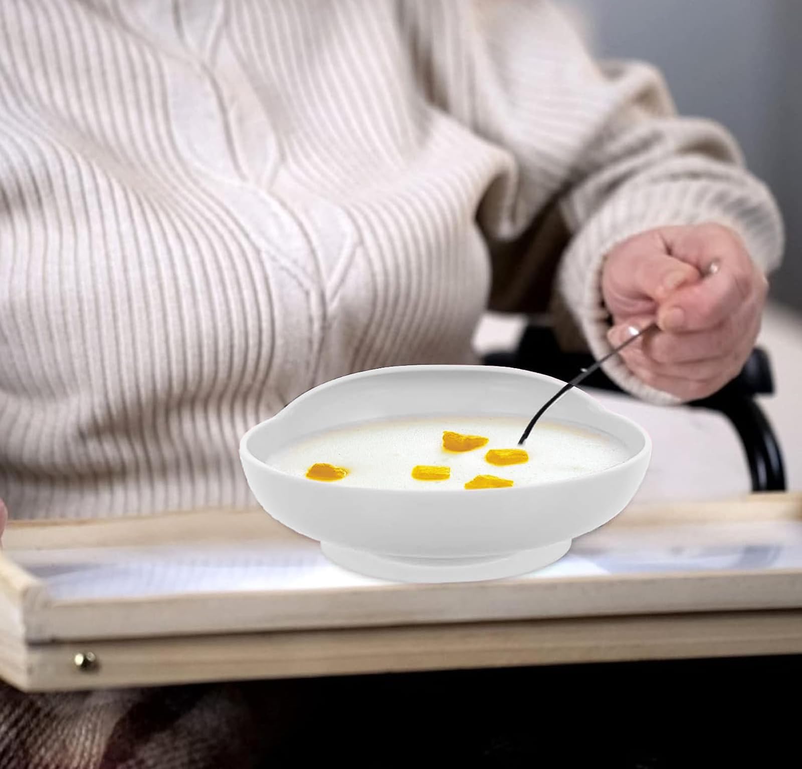 Assiette à cuillère avec base à ventouse pour personnes handicapées, bols pour personnes âgées, bol adaptatif, assiette à cuillère anti-déversement pour personnes âgées, handicapées parkinsoniennes