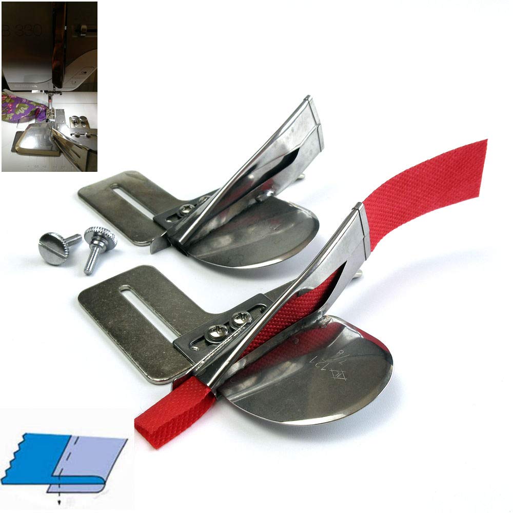 Evernice 2 Set Raw Edge Plain Tape Binding Attachment Single Fold #A4 For Janome Coverpro Juki Ddl-8500 8300 8700 (Tape - Finish Size：3/4"(19.1Mm)-3/8"(9.5Mm))