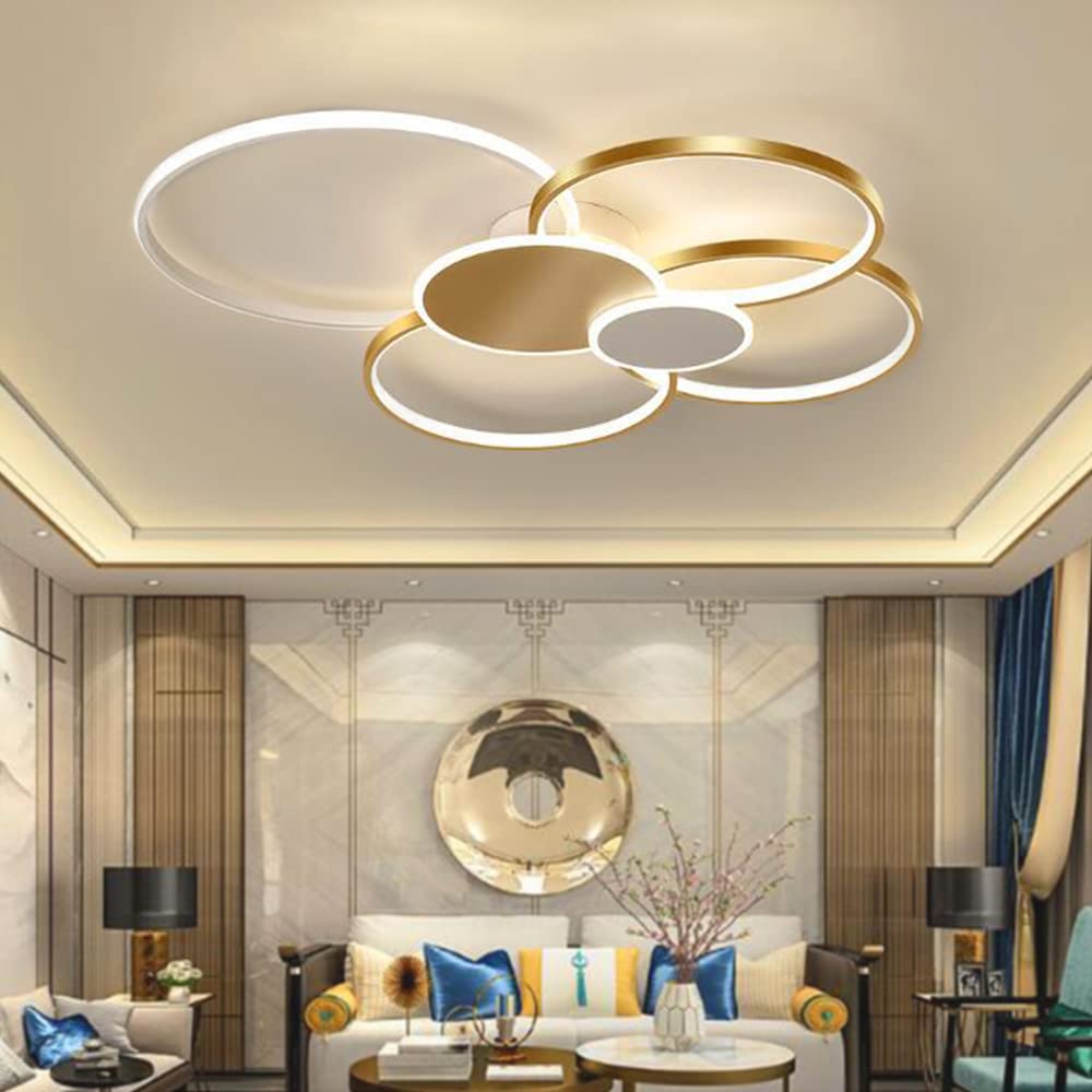 YYUTLUO Moderne DIY Cirkel LED-Kroonluchter | 1 Goud Ringen:100cm=45W | Metaal Acryl LED-Hanglamp | 2.4G Dimbare Afstandsbediening | Ronde Plafondhanglamp Woonkamer Slaapkamer Eetkamer Keuken