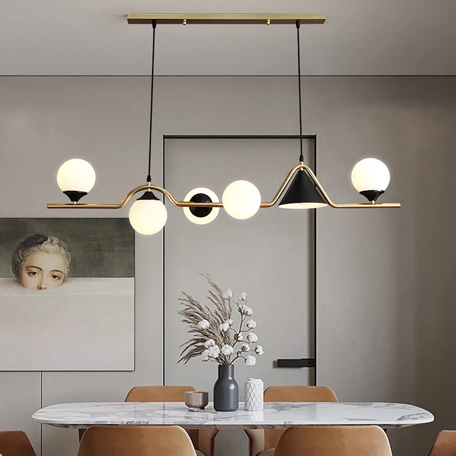 6 Light Modern Chandelier with Globe Glass Shade,Mid Century Glass