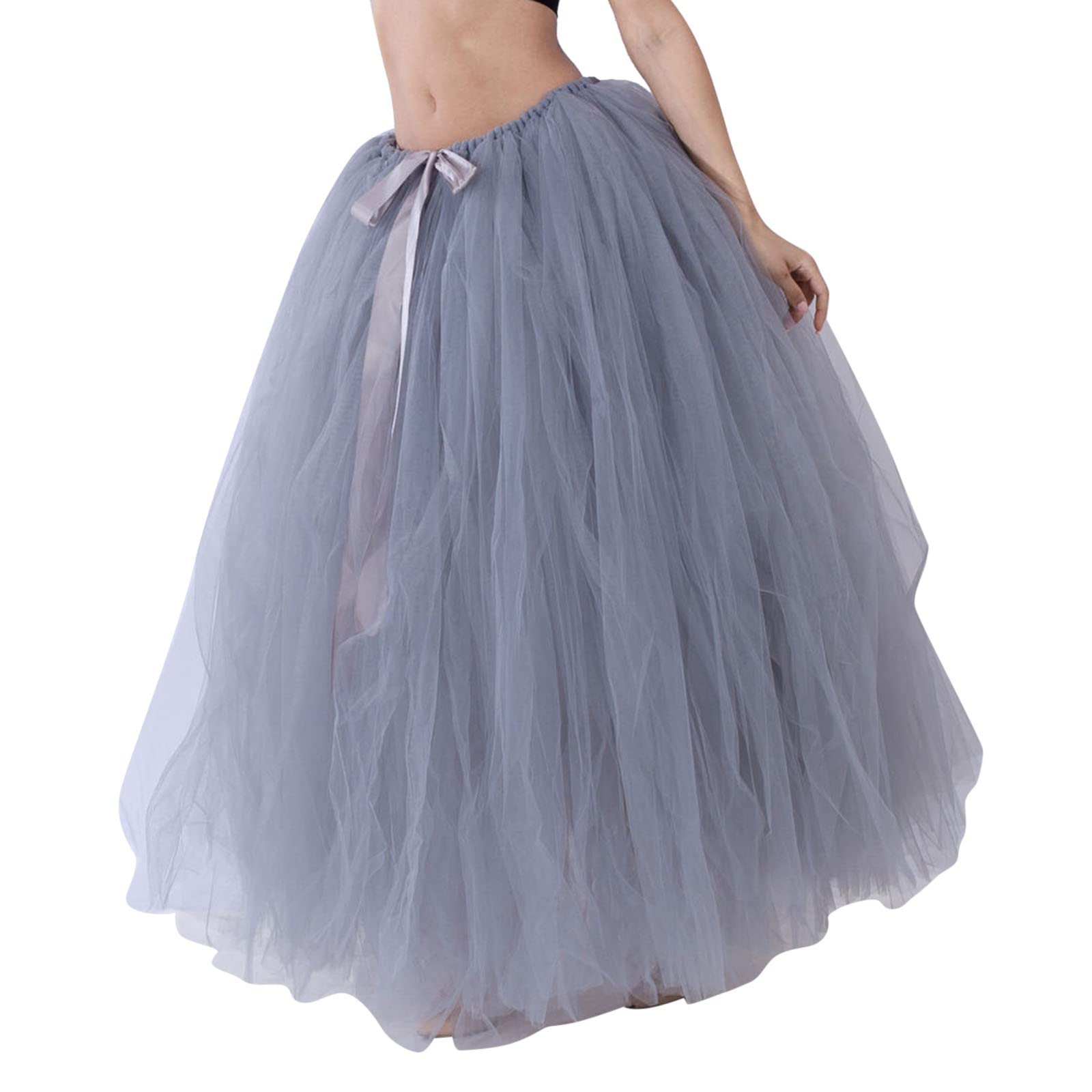 WILLBEST Tüllrock Schwarz Lang Jahre Retro Zubehör Rockabilly Kostüm Tanzrock Tütü 80er Elastisch Hohe Taille Kostüm Unterrock Unterrock Underskirt für Ballett Karneval Sale Damen Bekleidung