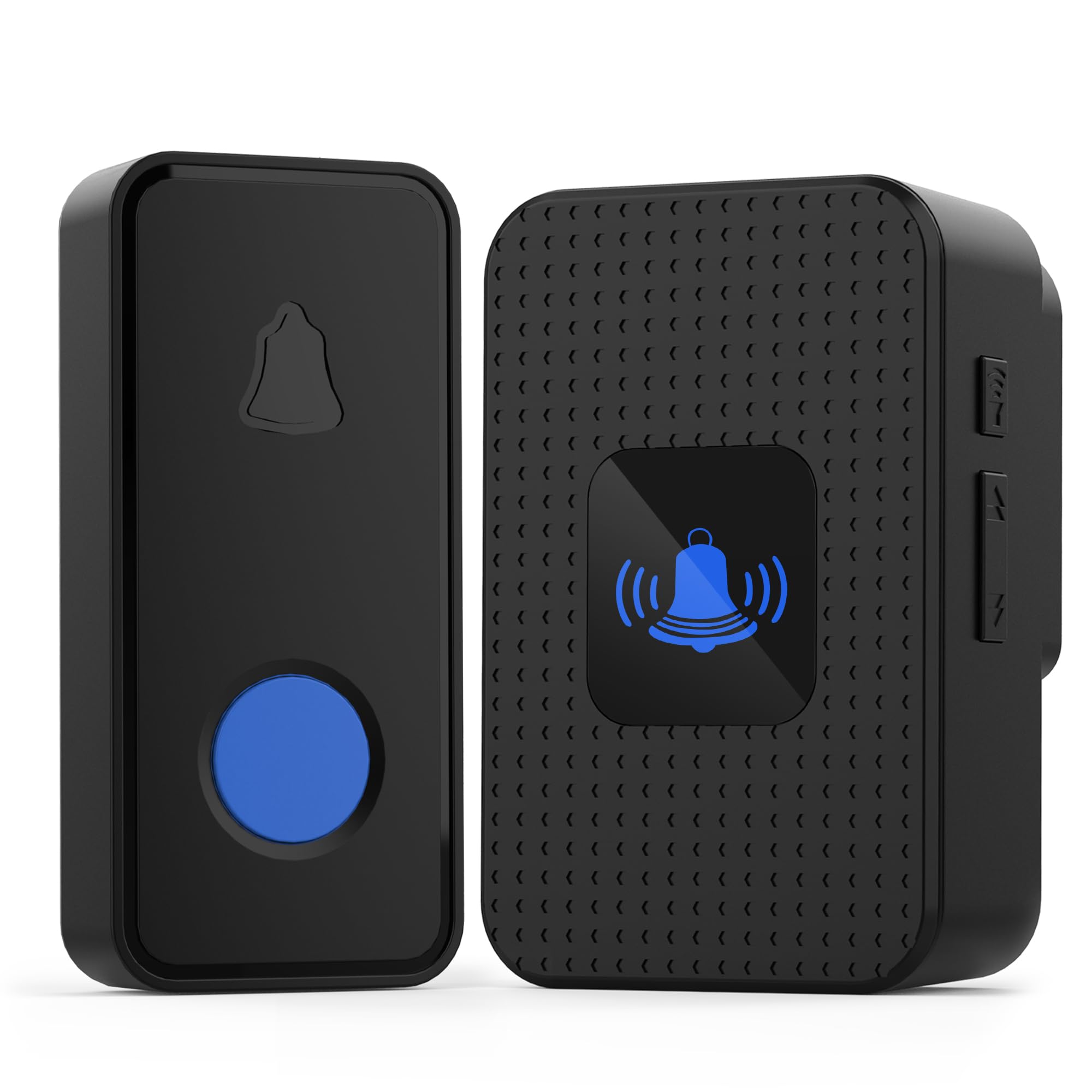 Nestling Timbre Inalámbrico, Kit Timbre Inalámbrico Exterior Impermeable IP55, Alcance 300m, 55 melodías, 5 Niveles de Volumen, LED Azul para Emergencias en el Hogar Oficina, Negro