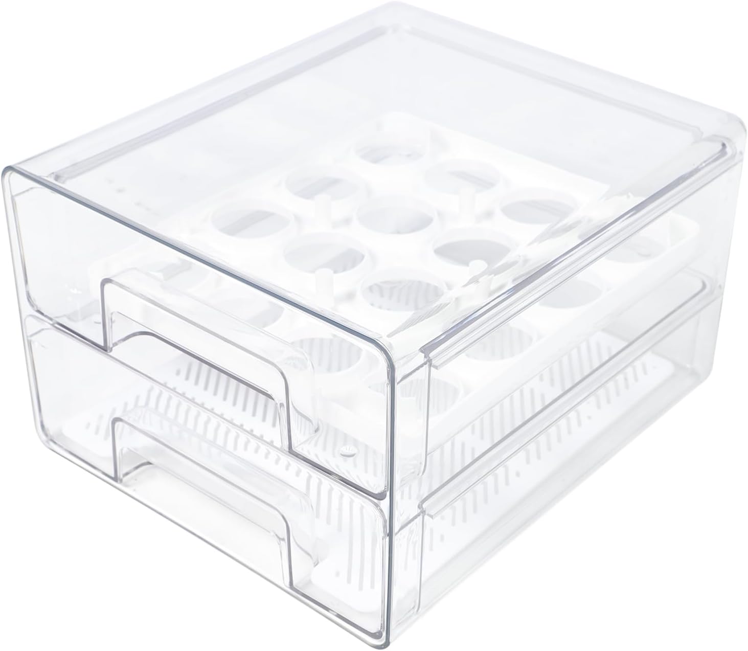 Double Layer Egg Holder for Refrigerator Stackable Egg Container with Removable Tray Efficient Kitchen Organizer