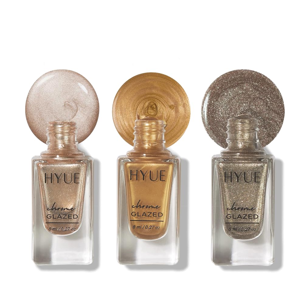 HYUE Gel FX Nail Paint | Metallic Combo | Mercury Retro, Gold Mine, Icy Silver | 24 ml | Ultra-Glossy Shine | Long-Lasting Wear | Chip-Resistant Formula | Quick-Drying | High-Impact Glossy Finish | 22 Shades