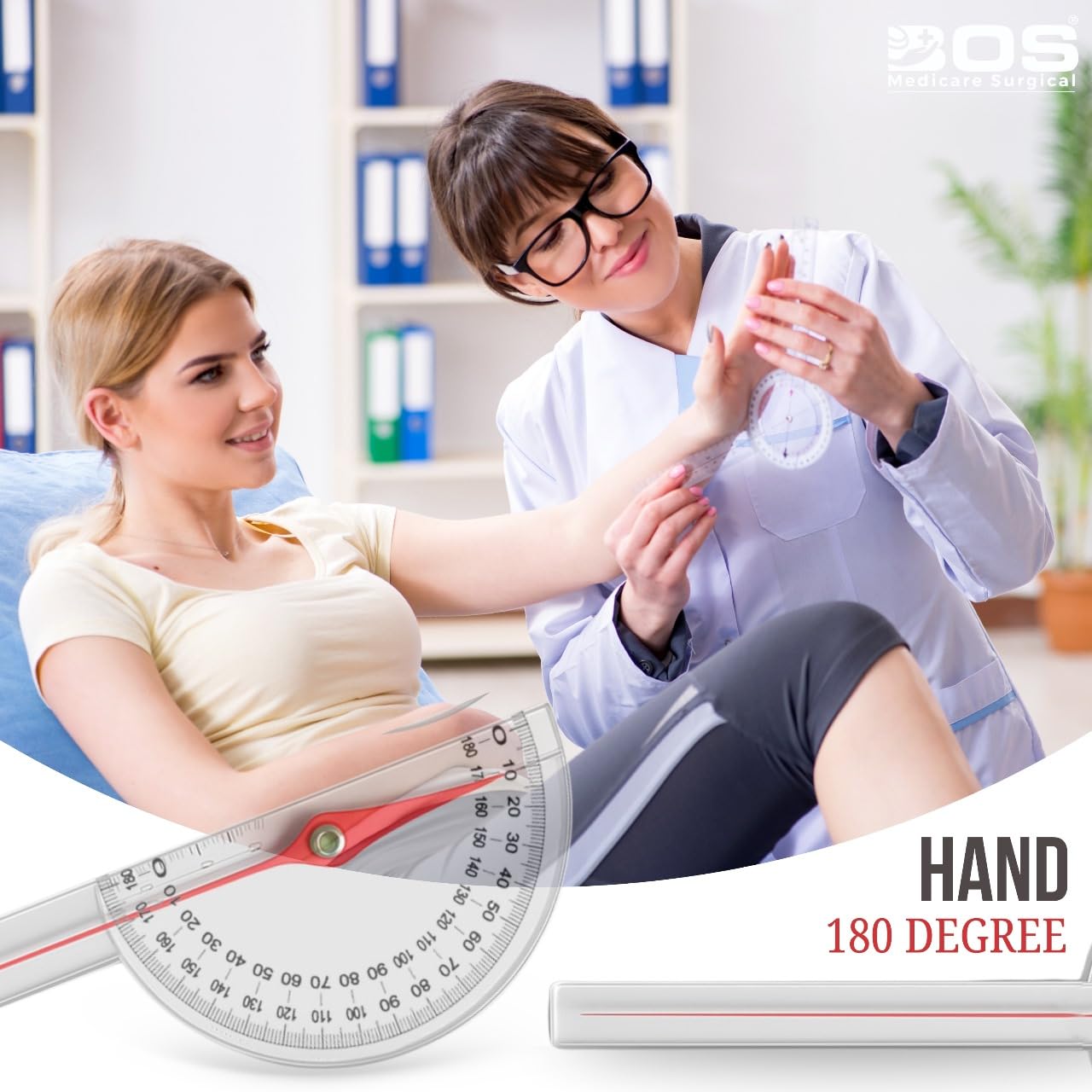 Bos Medicare surgical® | Plastic Transparent Goniometer | Goniometer Protector Set | Medical, Measuring Tools | Joint Angle | ROM | Physiotherapy & Orthopedic Assessment (Complete Set Of 3 Pcs) - Image 6 thumbnail