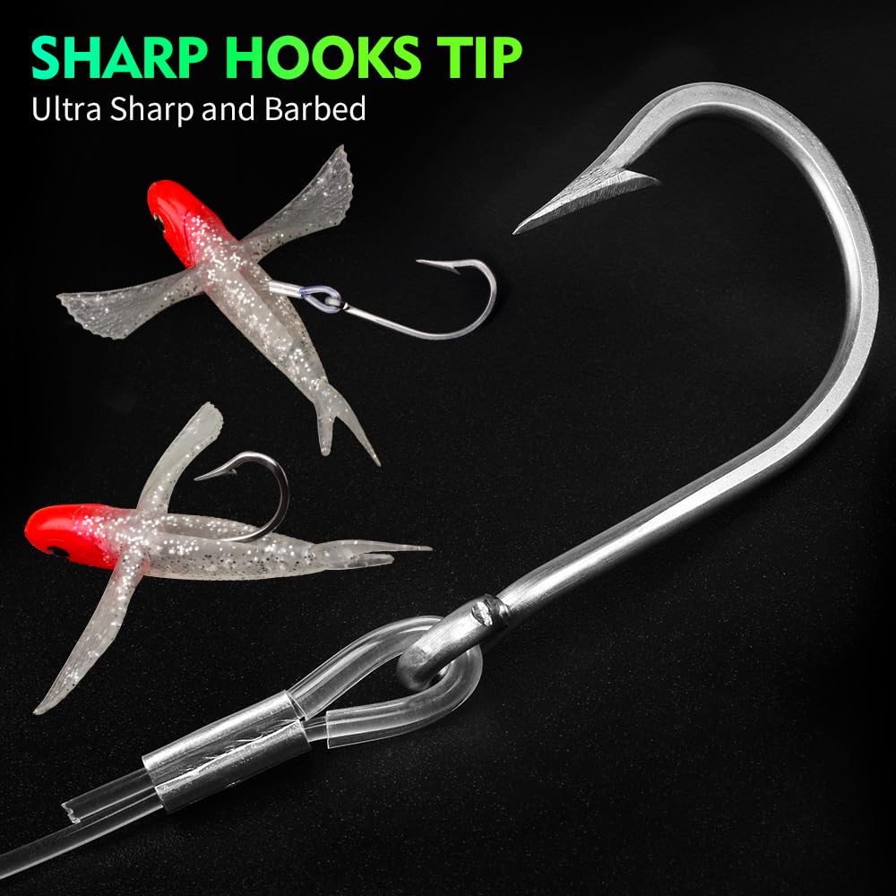 Daisy Chain Teaser Schleppköder – Fliegender Fisch, Teaser, Großspiel, Salzwasser, Offshore, Thunfisch, Mahi, Wahoo, voll Rigged Squid Teaser, Trolling, Angelköder mit Netztasche