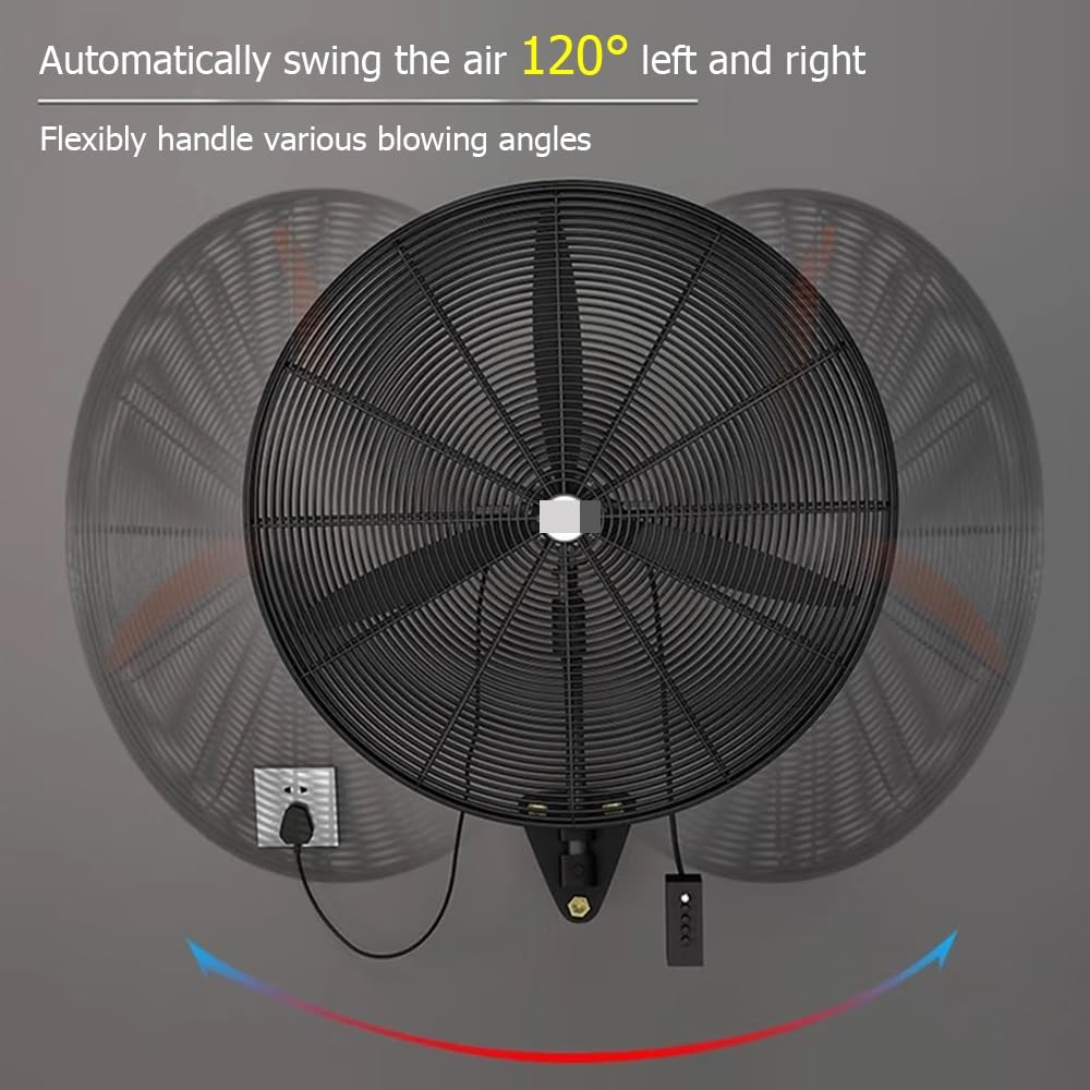 Ventilador Industrial de Pared con 3 velocidades, inclinación Ajustable, Ideal para Taller, Garaje, Patio, hogar o Uso Comercial, 500 mm