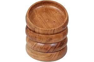 Wooden Bowls for Food, Set of 4 Acacia Wood Bowls (8x2 Inches, 25oz)