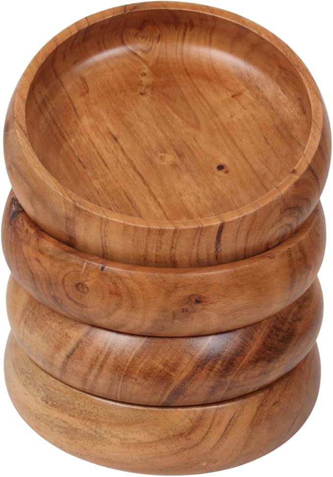 wooden bowls for food | Set of 4 individual acacia wood bowls 8 x 2 inches (25 oz) | Enjoy your salad, pasta, rice, acai, smoothie, soup, fruits, snacks