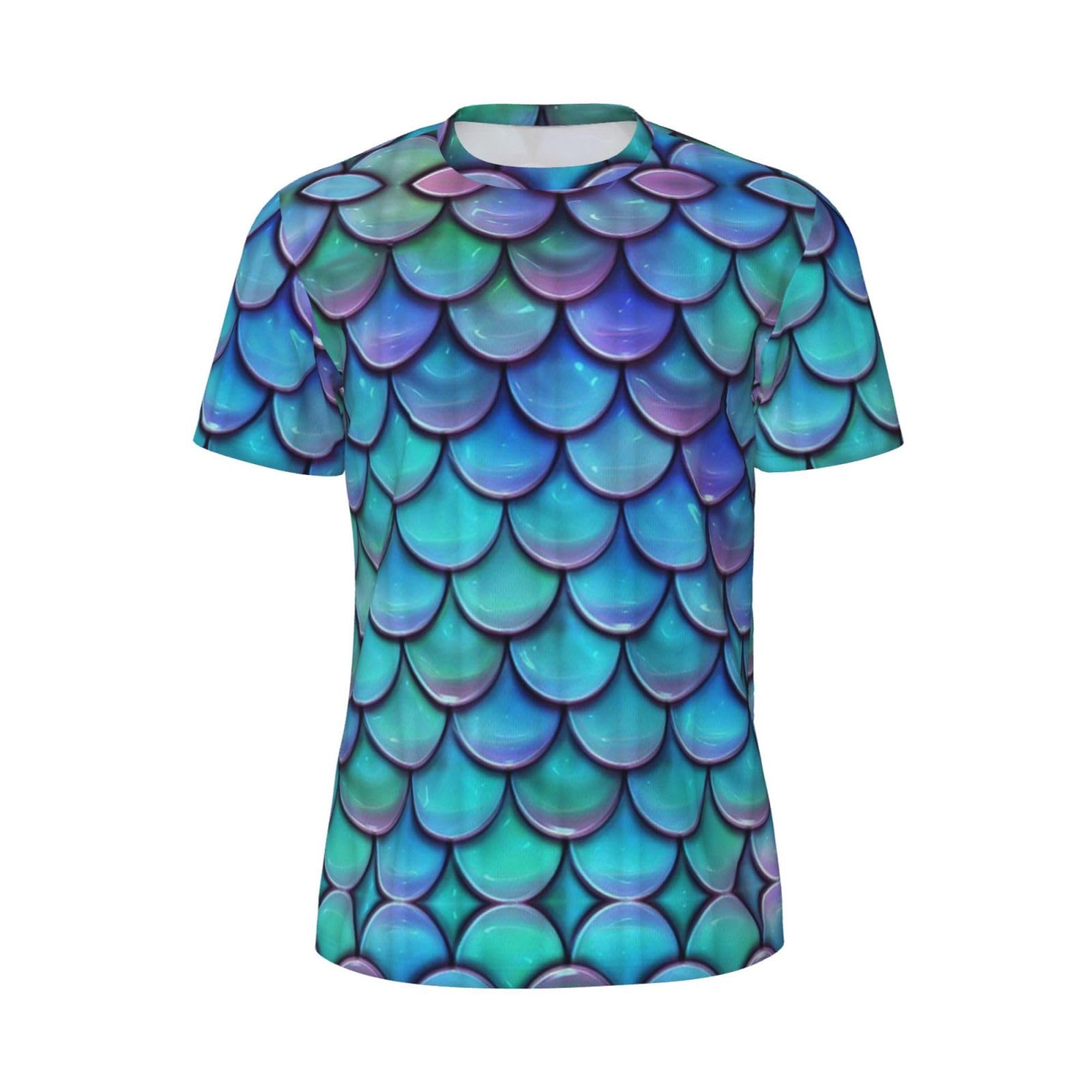 Dhnblqdp Men's Black Mermaid Teal Fish Scale ' S Sport T-Shirt, Breathable Mesh T-Shirts Running Tops Short Sleeve Gym Tops Workout Shirts For Xl