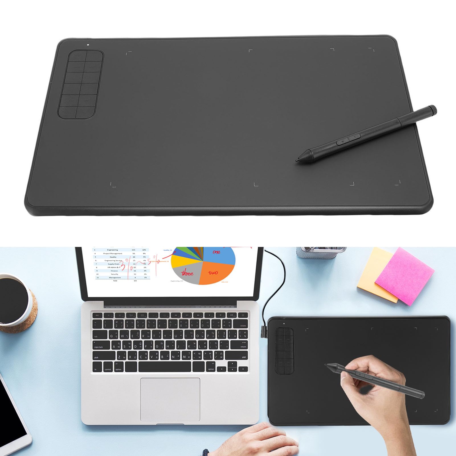 SENECESLI Tableta Gráfica Digital G12, Tableta de Dibujo Gráfico, 8192 Niveles de Sensibilidad a la Presión, Lápiz óptico Inclinable sin Batería y 20 Teclas de Acceso Directo para, Mac,