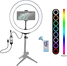 YOUZHIXUAN Photographic Equipment 10 2 inch 26cm USB RGBW Dimmable LED Ring Vlogging Photography Video Lights with Cold Shoe Tripod Ball Head Remote Control Phone Clamp Black YOUZHIXUAN Photographic Equipment 10 2 inch 26cm USB RGBW Dimmable LED Ring Vlogging Photography Video Lights with Cold Shoe Tripod Ball Head Remote Control Phone Clamp Black