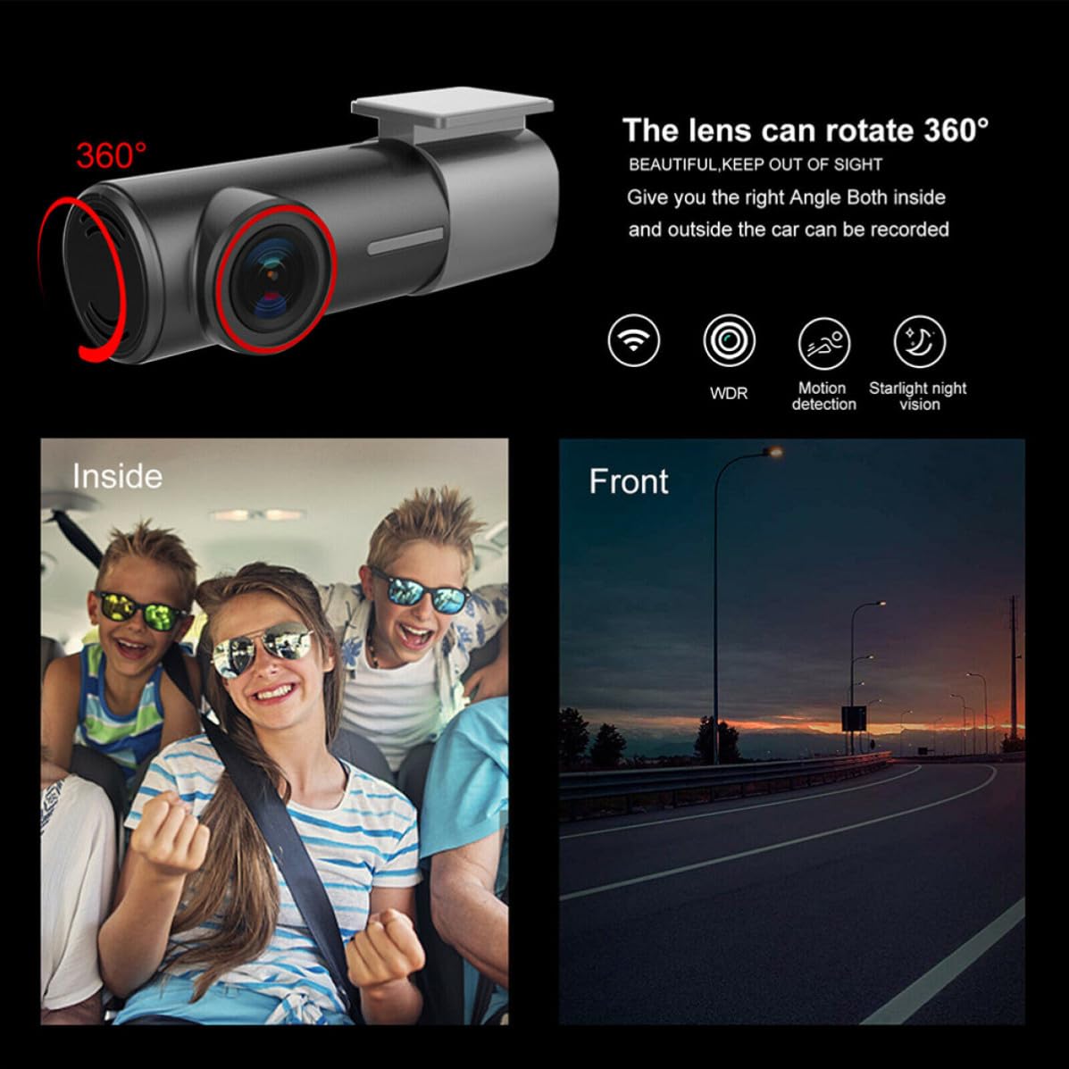 Videocamera Auto Doppia Camera Wifi 12mp 1296p Nero