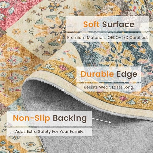 Rugland 5x7 Area Rugs - Stain Resistant Washable Rug, Anti Slip Rugs for Living Room, Vintage Tribal Area Rugs(TPR09-Multi, 5'x7')