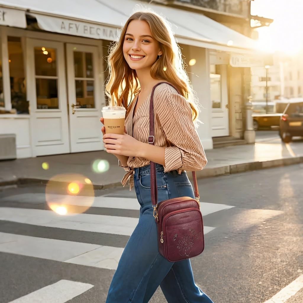 Small Crossbody Bags for Women, RFID Phone Purse with Card Slots, Triple Compartments Lightweight Shoulder Bag