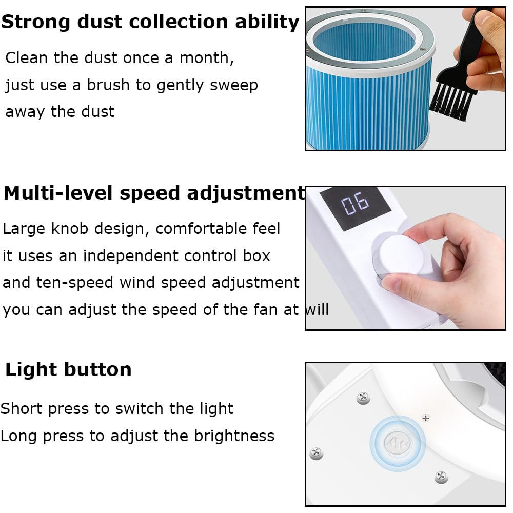 Collecteur de poussière d'ongles 80 W, aspirateur à ongles à forte aspiration, faible bruit, extracteur de poussière d'ongles avec lumières LED, pour usage domestique et professionnel