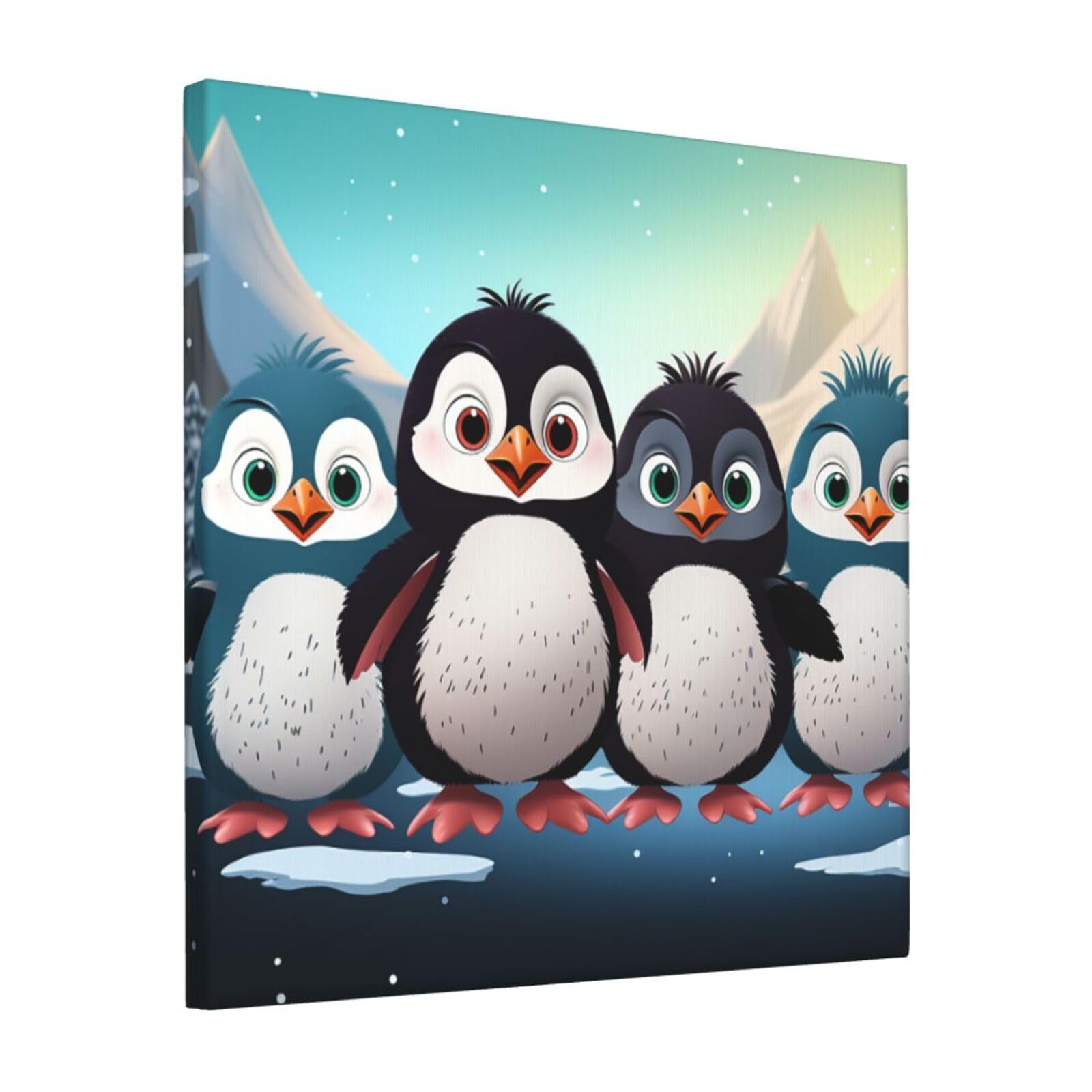 KLOPH Five cute penguins Canvas Wall Art for Living Room 12"x12" Modern Artwork Painting for Bathroom Hanging Canvas Prints Aesthetic Wallart for Bedroom Kitchen Office Wall Decor