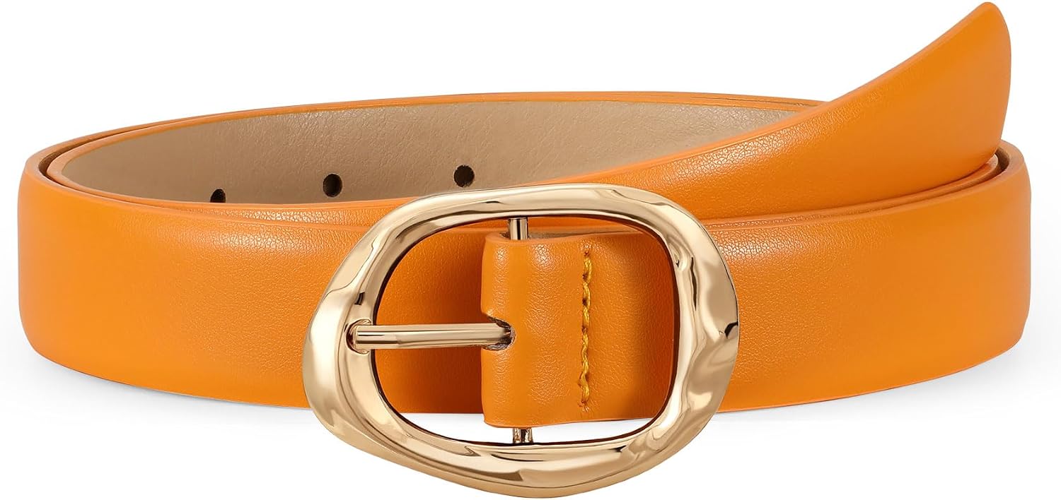Women Leather Belt for Jeans Pants Ladies Casual Waist Belt Fashion Women Belt with Gold Buckle
