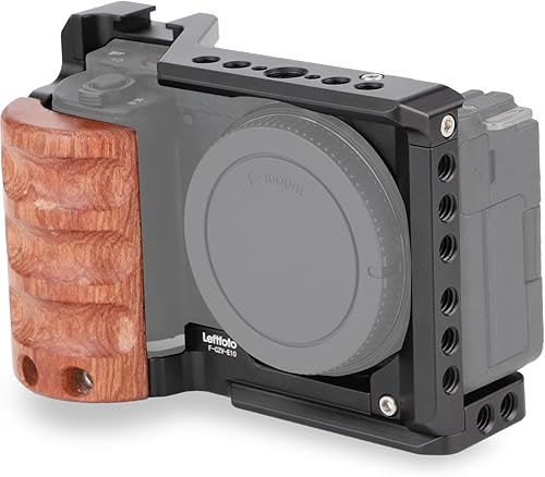 Miniatura 9 de Leftfoto Jaula de metal mejorada con mango de madera para Sony Alpha ZV-E10 Accesorios de grabación de video, micrófono de zapata fría/extensión de