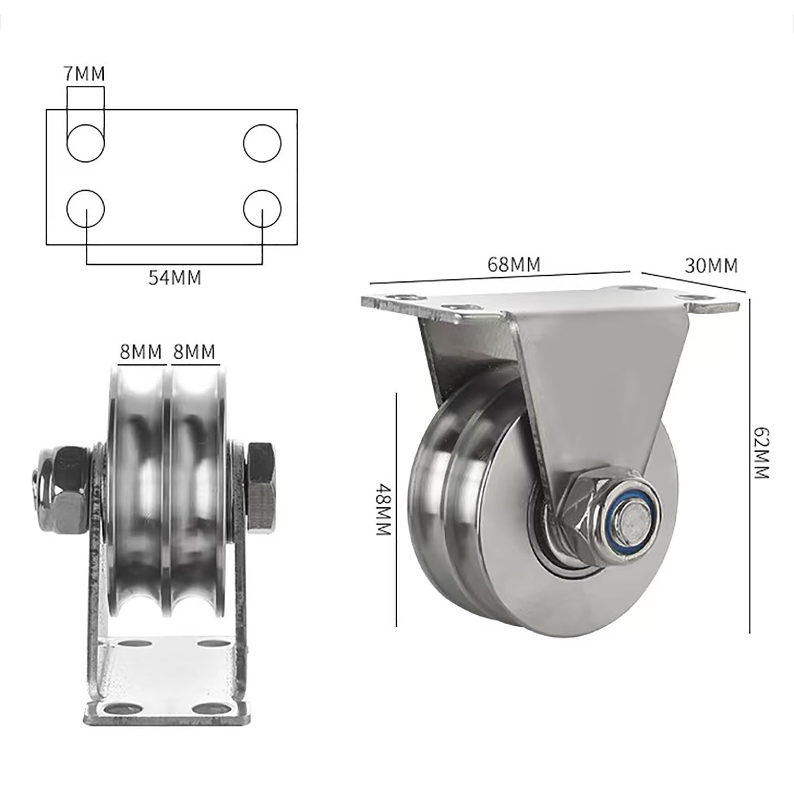 Polea fija de doble ranura con rodamientos internos, acero inoxidable 304, polea de cable Du pesada para aparejos, industriales, marinos y aplicaciones de bricolaje