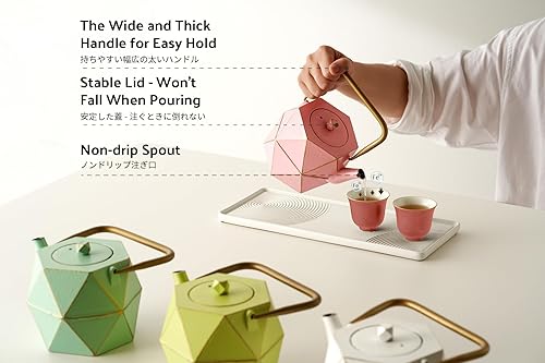Miniatura 5 de Toptier Cast Iron Teapot, Stovetop Safe Japanese Cast Iron Tea Kettle, Diamond Design Tea Pot with Removable Infuser for Loose Tea, 30 Ounce