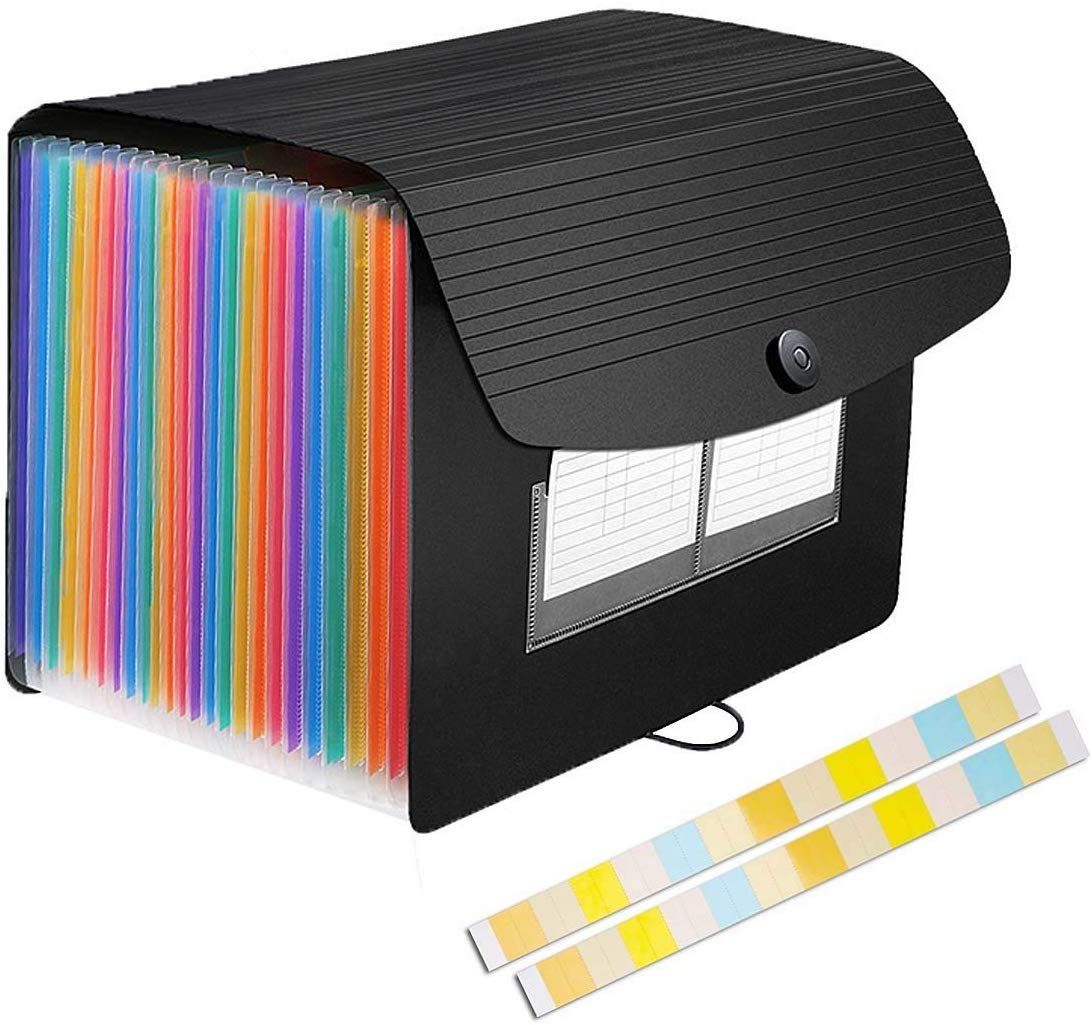 rulimshopExpanding File Folder,24 Pockets A4 Accordion File Organizer Expandable File Folder with dividers High Capacity Plastic File Wallets Stand Bag for Office/Business/Study