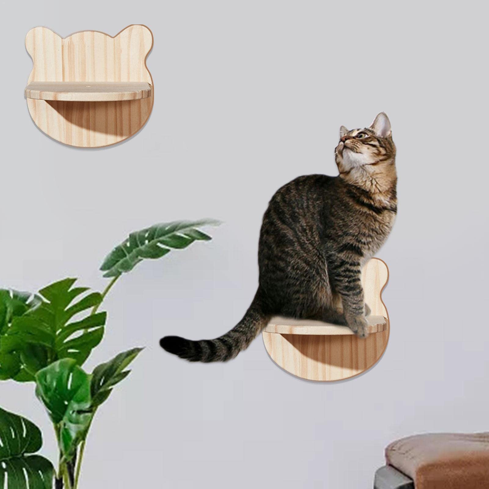 DaizySight Kattenwandtrap voor klimmen, draaibaar, wandgemonteerd, 4 treden, kattentrap, ladder, meubel, houten plank, activiteitenboom met krab- sisaltouw