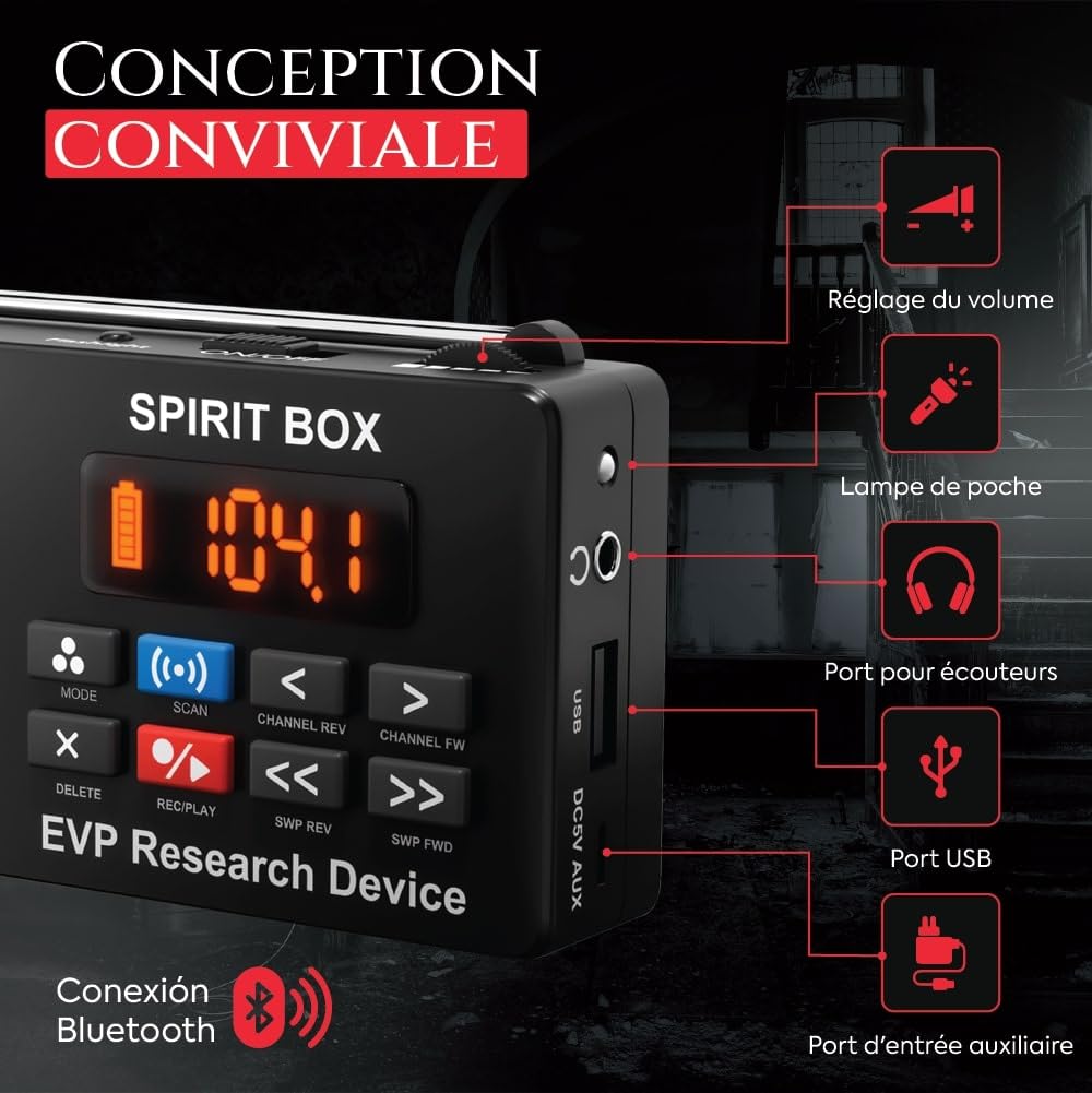 Équipement pour Spirit Box Chasse aux fantômes - Kit de Chasse aux fantômes EVP avec Une Carte Micro SD de 32 GB et Lampe de Poche intégrée