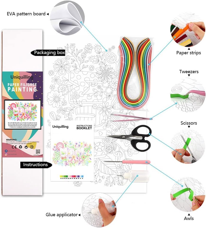 Uniquilling Gift for Mom, Quilling Kits Paper Quilling Kit for Adults Beginner, Mother Day Decorations with Warm Words, Painting Kits Paper Quilling Tools, 16 * 20in- Basic