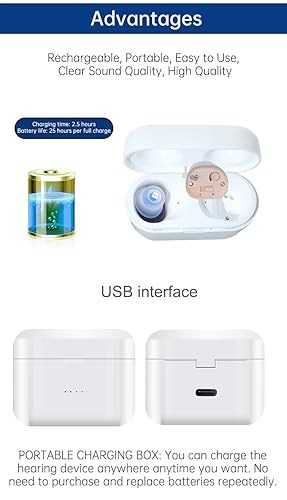 Miniatura 4 de Mirasing Audífonos recargables para personas mayores y adultos, audífonos invisibles con cancelación de ruido, amplificador auditivo recargable con