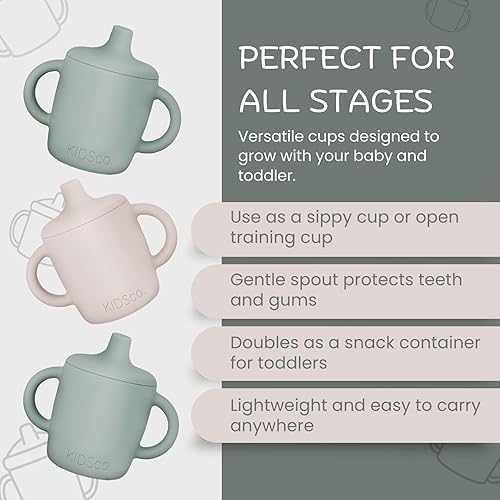 Miniatura 10 de KIDSco. Taza de silicona para beber y taza de entrenamiento para bebés de 6 meses en adelante con boquilla suave y asas irrompibles de fácil agarre