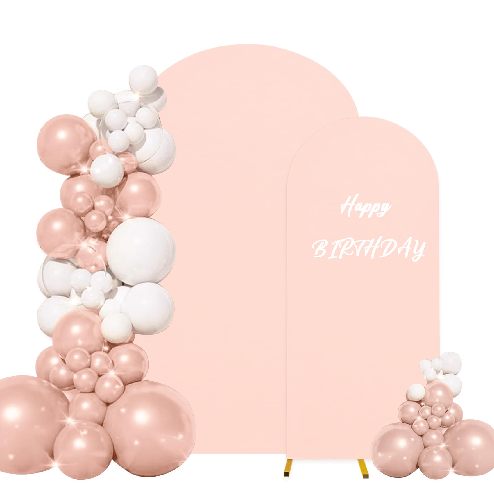 Set of 2 Wedding Arch Cover 2-Sided Round Top Spandex Fitted Arch Backdrop Cover for Birthday Party Baby Shower Wedding Arch Stand Decor（7.2FT, 6FT,