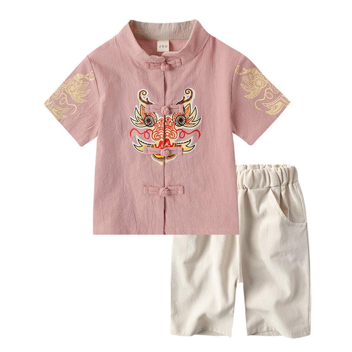 Little Girls Boys Kids Two Piece Chinese Style Dish Buckle Tang Suit Outfits Set Clothes 7T
