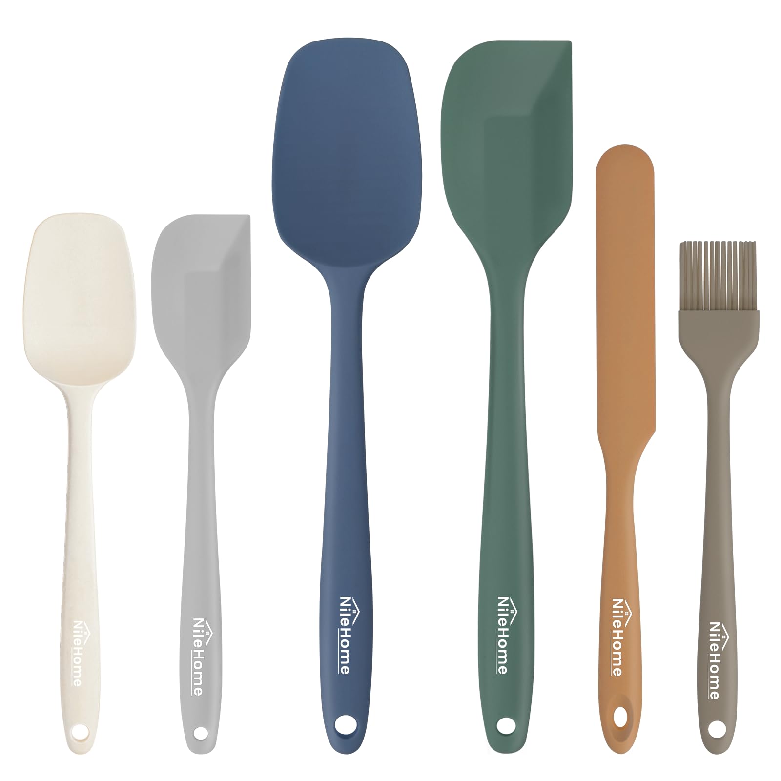 NileHome Silicone Spatula Set, 6 Pieces Food Grade Kitchen Utensils with Silicone Brush Heat Resistant Dishwasher Safe BPA-Free Rubber Spatula for Scraping, Baking, Cooking, Mixing-Forest Style