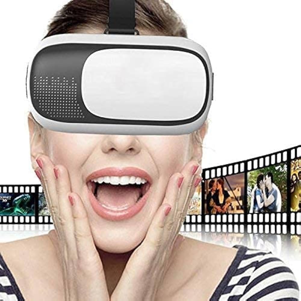 Moon Gadget Virtual Reality Headset Glasses Anti-Radiation Adjustable Screen Headband Compatible with Any Phone 2K Anti-Blue Lenses Black/White