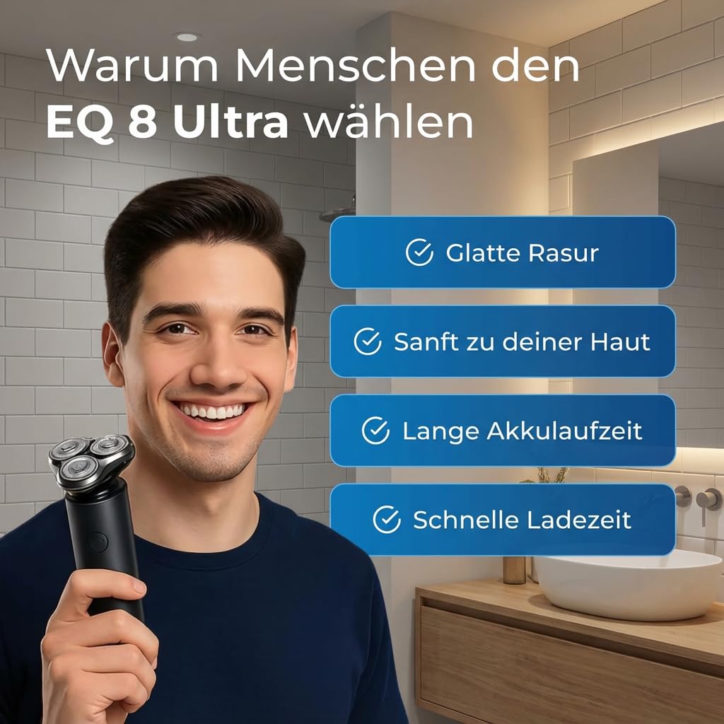 Beyerswerk EQ 8 Ultra Elektrorasierer 90 Minuten Akkulaufzeit Nass Und Trocken Rasur Mit Präzision Für Unterwegs Und Zuhause