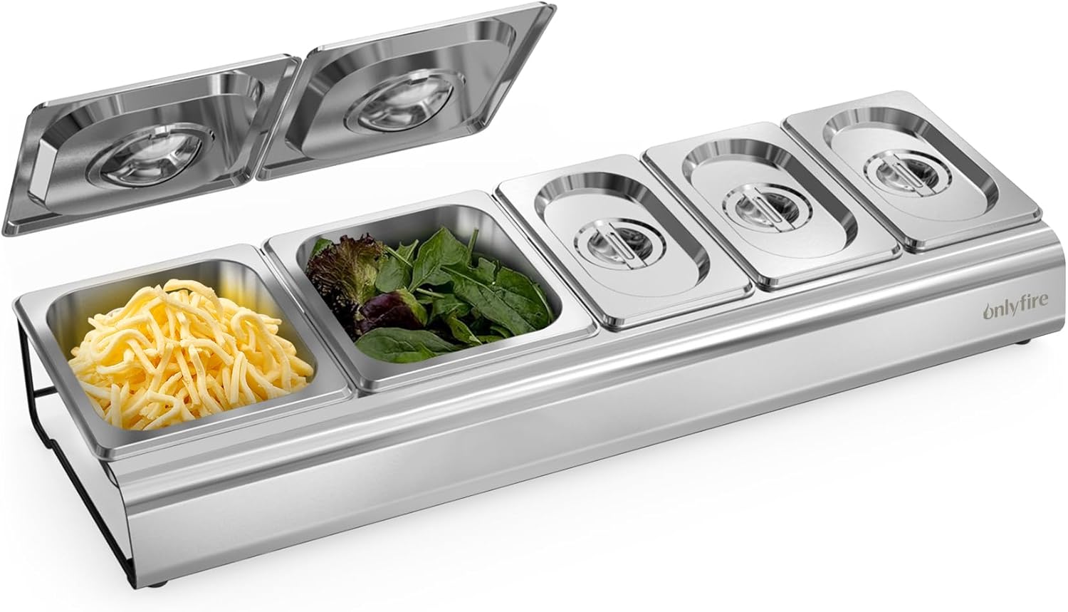 Onlyfire Pizza Topping Station, Stainless Steel Condiment Seasoning Containers with Lid and 5 Compartment Trays for Prepping Ingredients and Toppings, Pizza Oven Accessories Outdoor