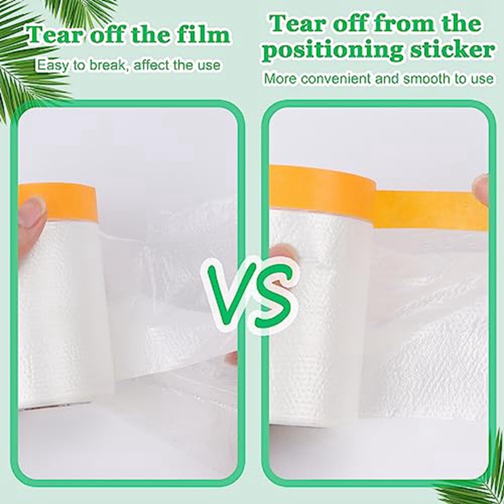 Lot De 6 Rouleaux De Film De Masquage Pré-collés En Plastique Avec Ruban Adhésif Pour