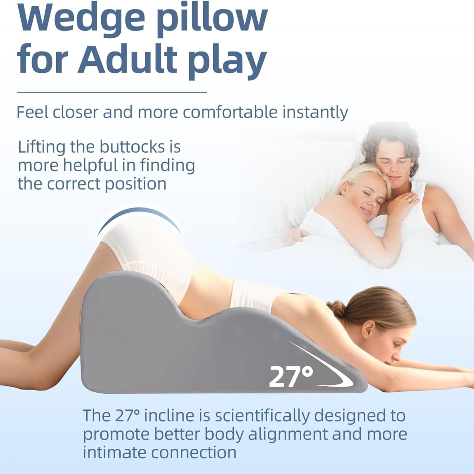 Oreiller de couple - Oreiller d'intimité pour couple - Soutien ergonomique de la posture pour la colonne vertébrale - Oreiller de lit multifonction - Position parfaite à 27° pour toutes les postures