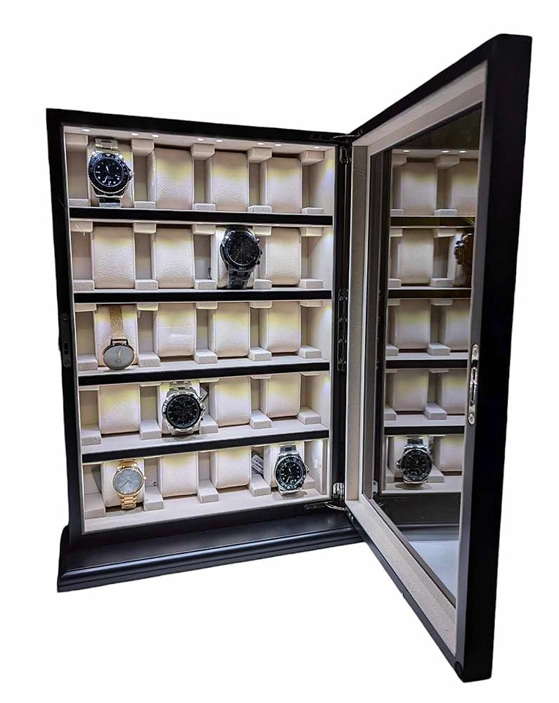 Meyer & Söhne Tischvitrine für 20 Uhren schwarz mit LED-Licht No.13
