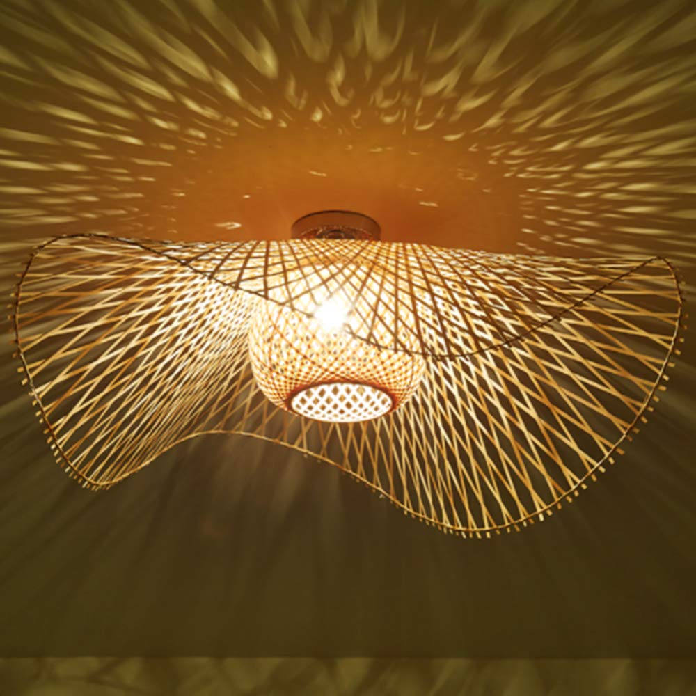 COCOL Natural Bamboo and Rattan Ceiling Lamp Country Lighting Ceiling Light E27 Retro Ceiling Light Hand-Woven Corridor Lamp Bedroom Restaurant Decoration Lamp Energy Saving Lamp,85cm