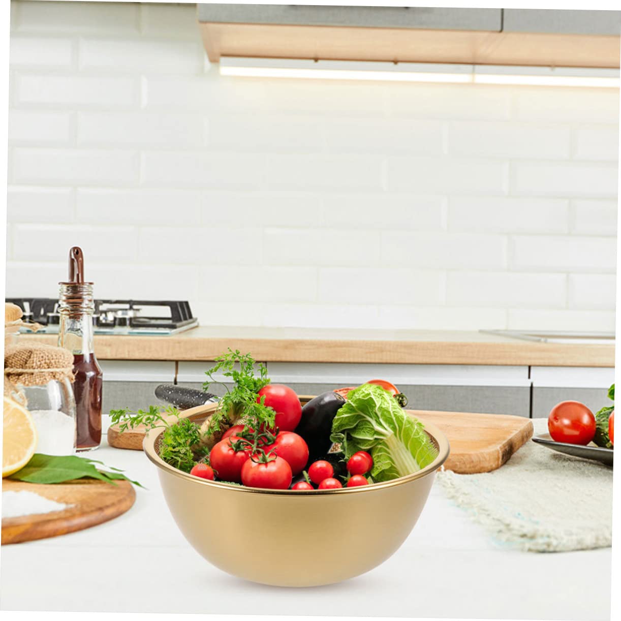 Colador Escurridor de Arroz 1 Juego de Acero Inoxidable para Cocina | Lavar Verduras y Frutas, Dorado, Uso Prolongado y Alta Dureza, No se Deforma Facilidad