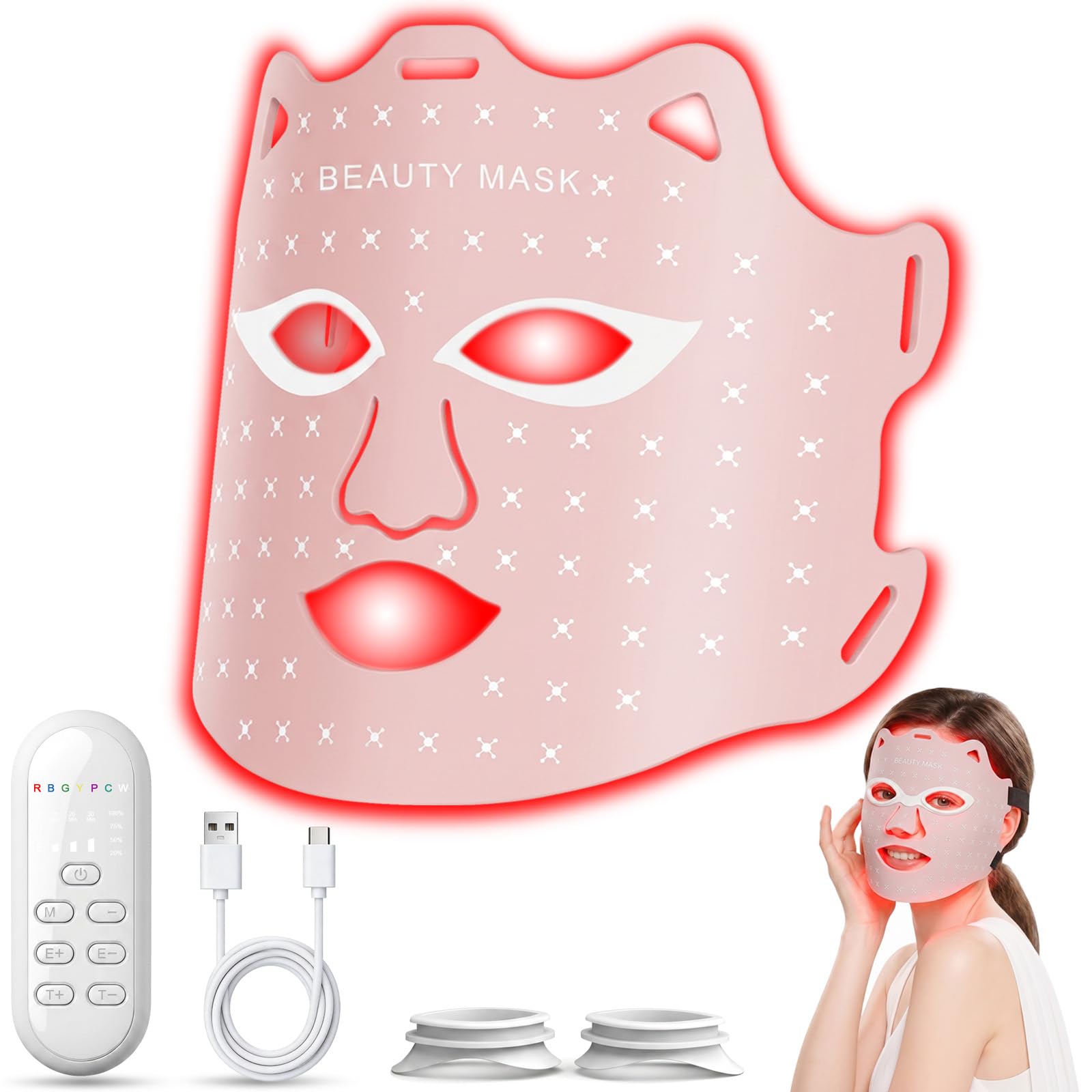 Maschera LED Viso, Maschera Viso LED Silicone Flessibile, Maschera led 7 colori, Dispositivo Anti-Invecchiamento e per le Rughe, Adatta a Tutti i Tipi di Pelle, Ideale per Casa e Viaggio
