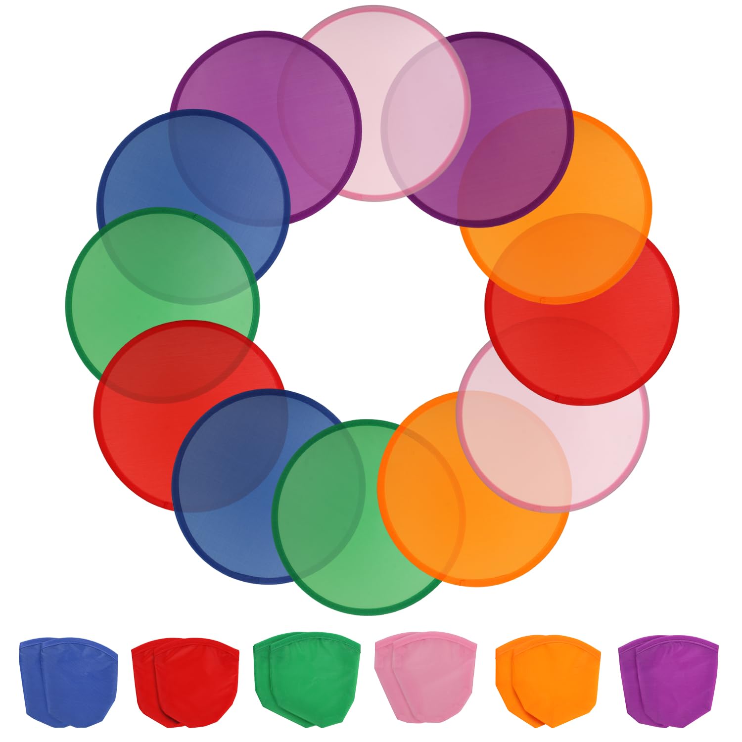 TOSAMZOO12 Pieces Foldable Flying Disc or Fan with Storage Bag Assortment Fans Set Beach Flying Disc- 9.8" Foldable Flying Disc, 6 Colors