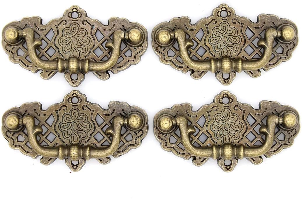 LXZ 4 PCs Vintage Antique Brass Bail Pull Handle for Wooden Drawer Cabinet Cupboard, Length 2.6" (6.6 cm) and Height 1.5" (3.7 cm)