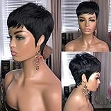 VRZ Pixie Cut Wig Human Hair Straight Pixie Wigs for Black Women 100% Human Hair Glueless Full Machine Made Wigs Natural 1B# Color