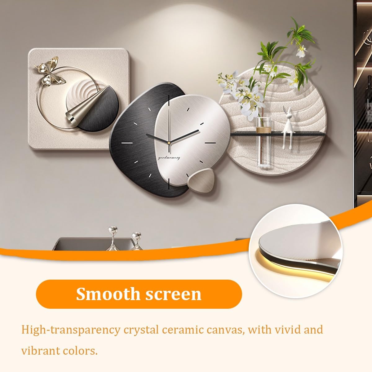Reloj de pared 3D con jarrón de cristal, reloj decorativo de arte LED, decoración creativa de porcelana para sala de estar, pasillo, dormitorio
