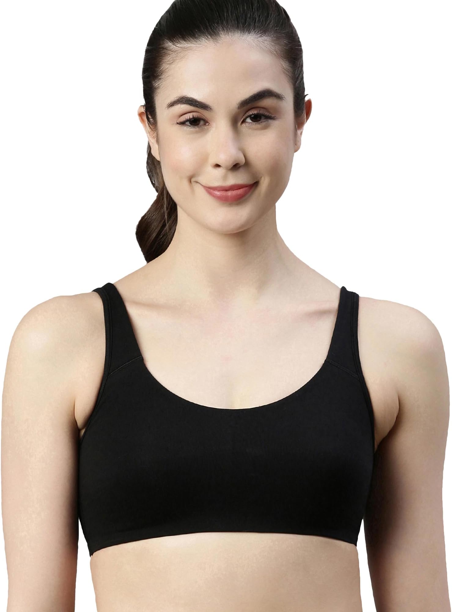 Enamor SB06 Low Impact Cotton Sports Bra - Non-Padded • Wirefree - Black